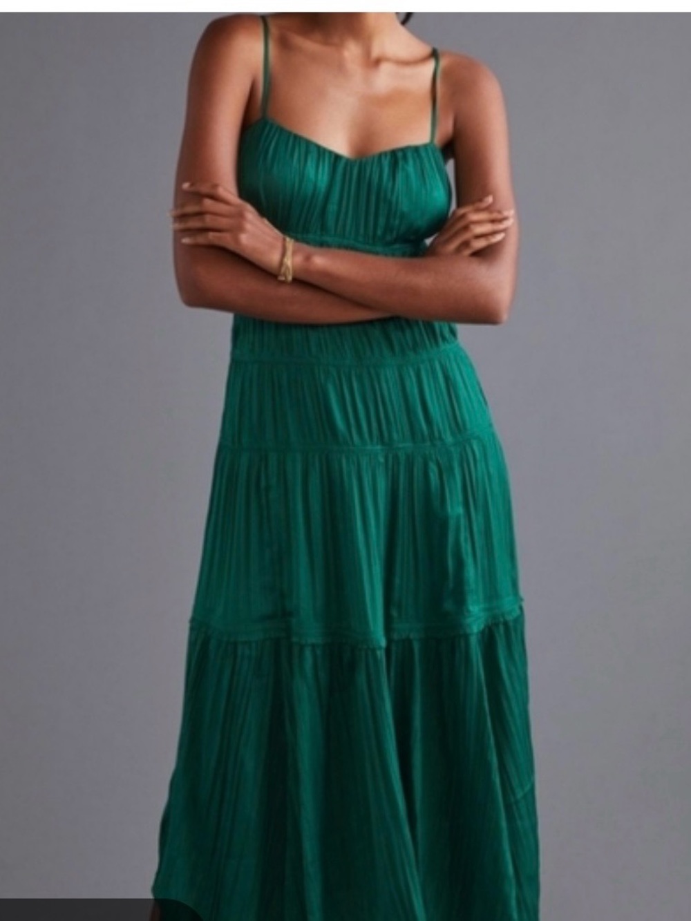 Anthropologie Emerald Green Tiered Midi Dress